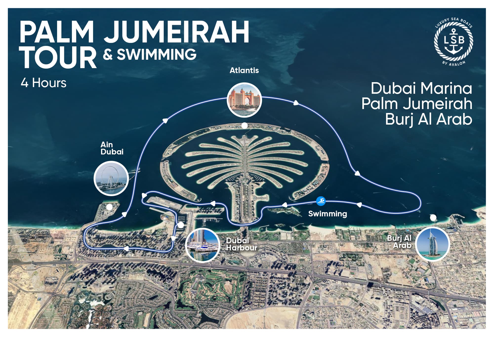 LSB Marina Jumeirah and Arab Swimming map